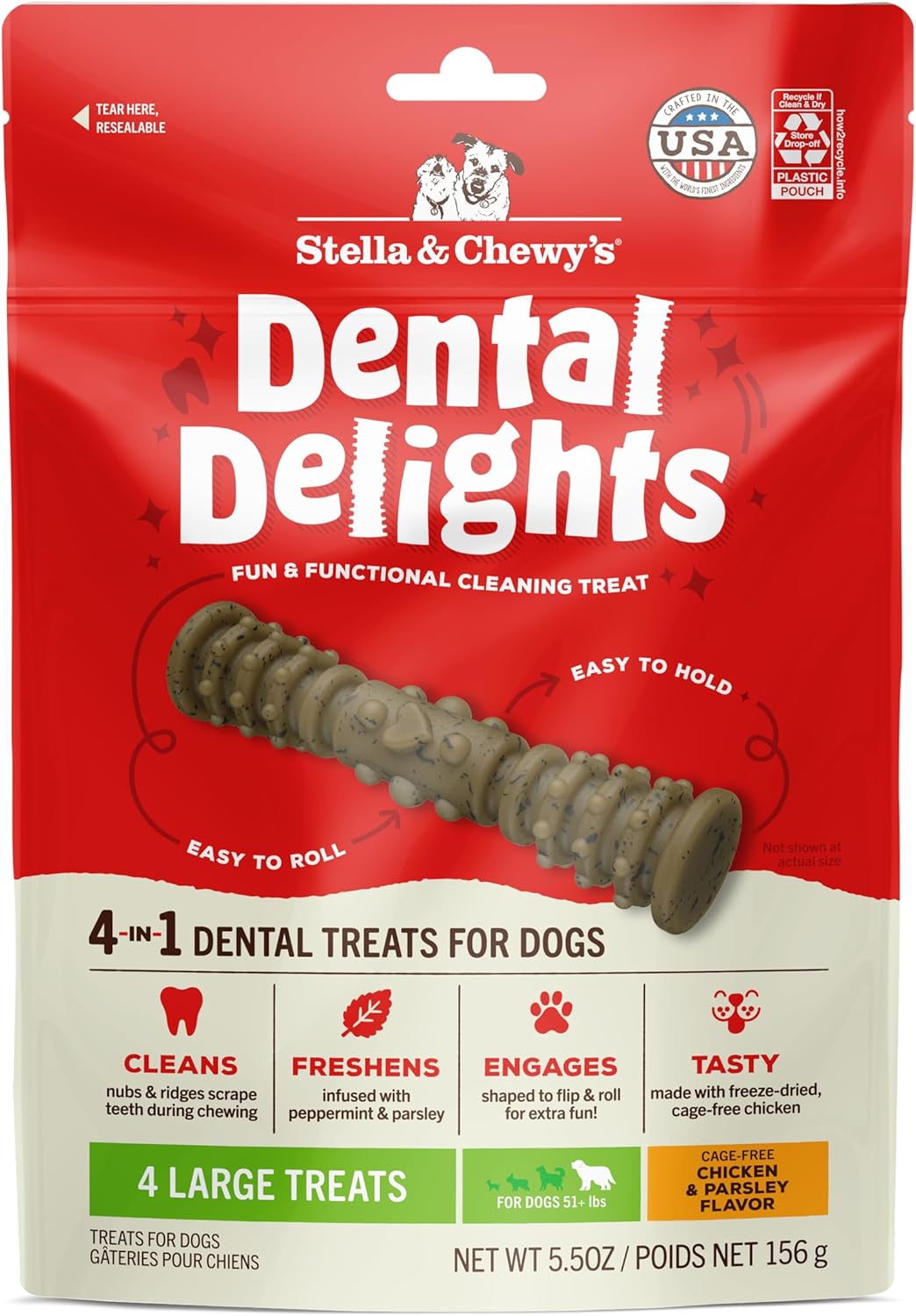 Load image into Gallery viewer, Dental Delights Chicken & Parsley Flavor 4-in1 Dental Treats for Dogs 5.5oz