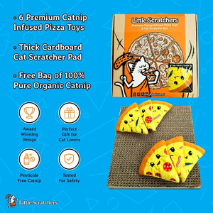 6 Pizza Catnip Toys & Cat Scratcher Box