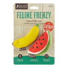 Load image into Gallery viewer, Feline Frenzy Plush Catnip Banana &amp; Watermelon 2pk
